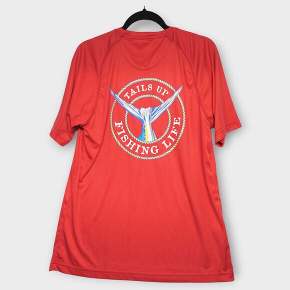 Men's Red Fishing Life Blocks 97% UV Rays Short Sleeve Shirt Size Medium - Picture 5 of 5